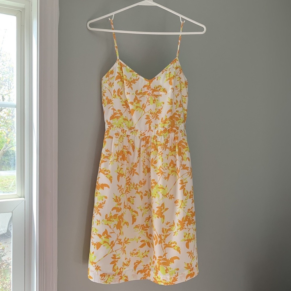 J.Crew‎ Floral Sundress Size 10 Orange Yellow Adjustable Straps Pockets